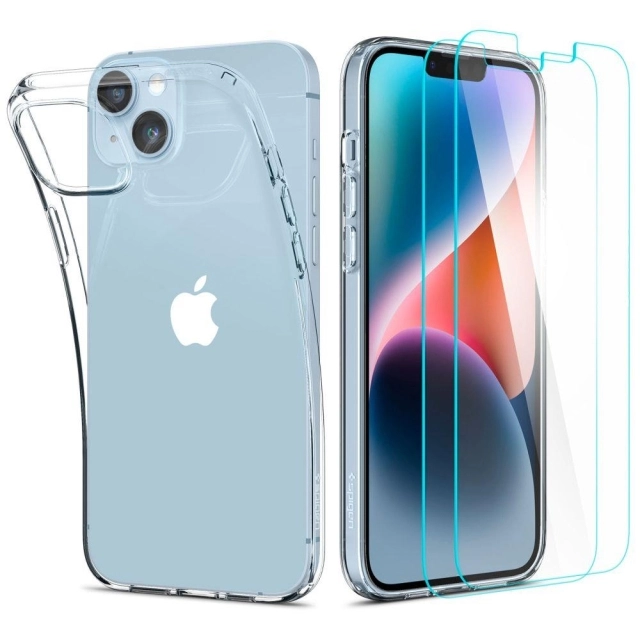 Чехол и защитное стекло SPIGEN для iPhone 14 Plus - Crystal Pack - Прозрачный - 2 шт - ACS04922