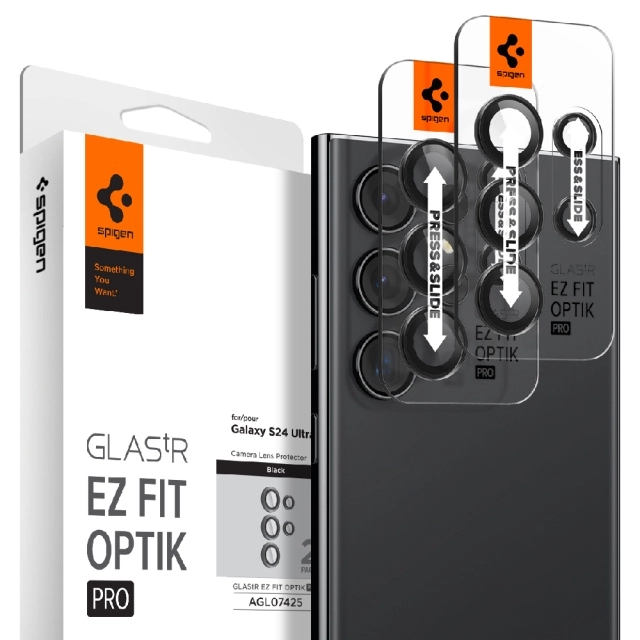 Защитное стекло для камеры SPIGEN для Galaxy S24 Ultra - Glas.tR EZ Fit Optik Pro - Черный - 2 шт - AGL07425