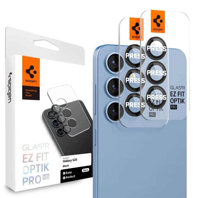 Защитное стекло для камеры SPIGEN для Galaxy S25 - Glas.tR EZ Fit Optik Pro HD - 2 шт - Черный - AGL09092
