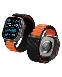 Ремешок Spigen для Apple Watch (49/46/45/44 mm) - Fabric Band (hook) - Черный/Оранжевый - AMP10145