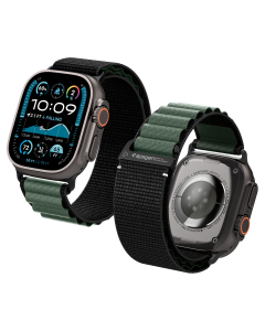 Ремешок Spigen для Apple Watch (49/46/45/44 mm) - Fabric Band (hook) - Черный/Зеленый - AMP10223