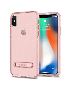 Чехол с подставкой Spigen для iPhone X / XS - Crystal Hybrid Glitter - Розовый кварц - 057CS22150