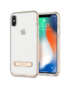 Чехол с подставкой Spigen для iPhone X / XS - Crystal Hybrid Glitter - Золотой кварц - 057CS22149