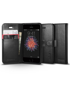Чехол-книжка Spigen для iPhone SE / 5s / 5 - Wallet S - Черный - 041CS20191