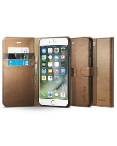Кожаный чехол-книжка Spigen для iPhone 7 Plus / 8 Plus - Wallet S - Коричневый - 043CS20544