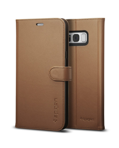 Кожаный чехол-книжка Spigen для Galaxy S8 - Wallet S - Коричневый - 565CS21636