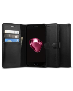 Кожаный чехол-книжка Spigen для iPhone 7 Plus / 8 Plus - Valentinus - Черный - 043CS20984