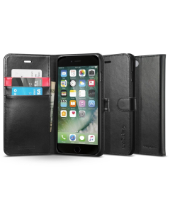 Кожаный чехол-книжка Spigen для iPhone 7 Plus / 8 Plus - Wallet S - Черный - 043CS20543