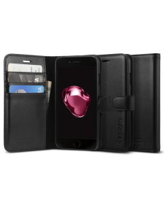 Кожаный чехол-книжка Spigen для iPhone SE (2022/2020)/8/7 - Valentinus - Черный - 042CS20979