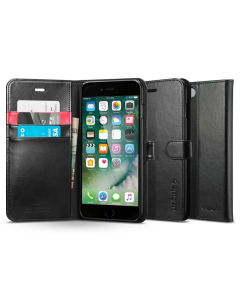 Кожаный чехол-книжка Spigen для iPhone SE (2022/2020)/8/7 - Wallet S - Черный - 042CS20545