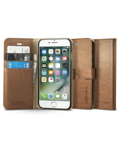 Кожаный чехол-книжка Spigen для iPhone SE (2022/2020)/8/7 - Wallet S - Коричневый - 042CS20546