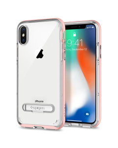 Чехол с подставкой Spigen для iPhone X / XS - Crystal Hybrid - Розовое золото - 057CS22146
