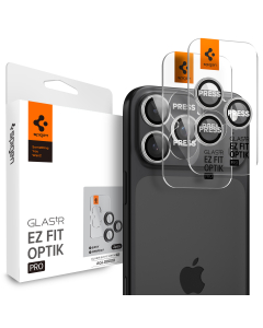 Защитное стекло для камеры Spigen для iPhone 17 Pro Max / 17 Pro / 16 Pro Max / 16 Pro - Glas.tR EZ Fit Optik Pro - 2 шт - Серебристый - AGL10124