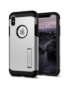 Ударопрочный чехол Spigen для iPhone X / XS - Tough Armor - Серебристый - 057CS22163