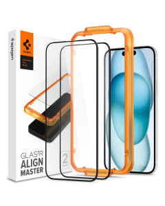 Защитное стекло Spigen для iPhone 15 - Glas.tR AlignMaster - Черный - 2 шт - AGL06906