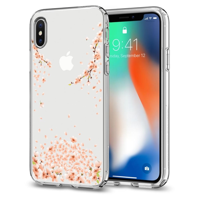 Чехол-капсула SPIGEN для iPhone X / XS - Liquid Crystal Blossom - Прозрачный (цветы) - 057CS22121