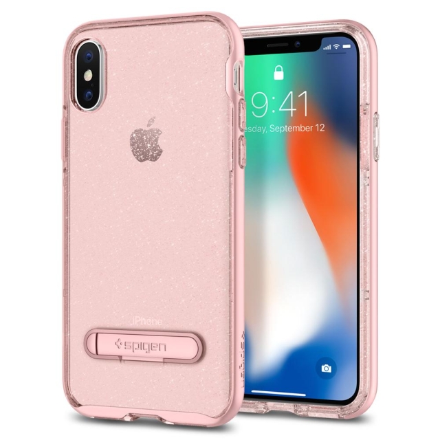 Чехол с подставкой SPIGEN для iPhone X / XS - Crystal Hybrid Glitter - Розовый кварц - 057CS22150