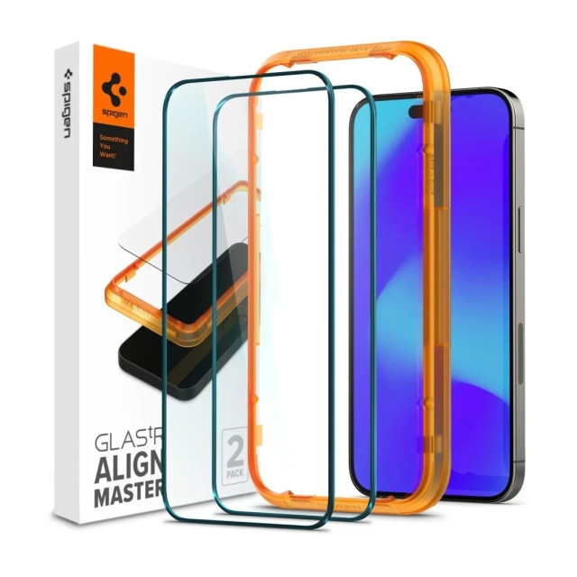Защитное стекло SPIGEN для iPhone 14 Pro - Align Master GLAS.tR - Черный - 2 шт - AGL05216