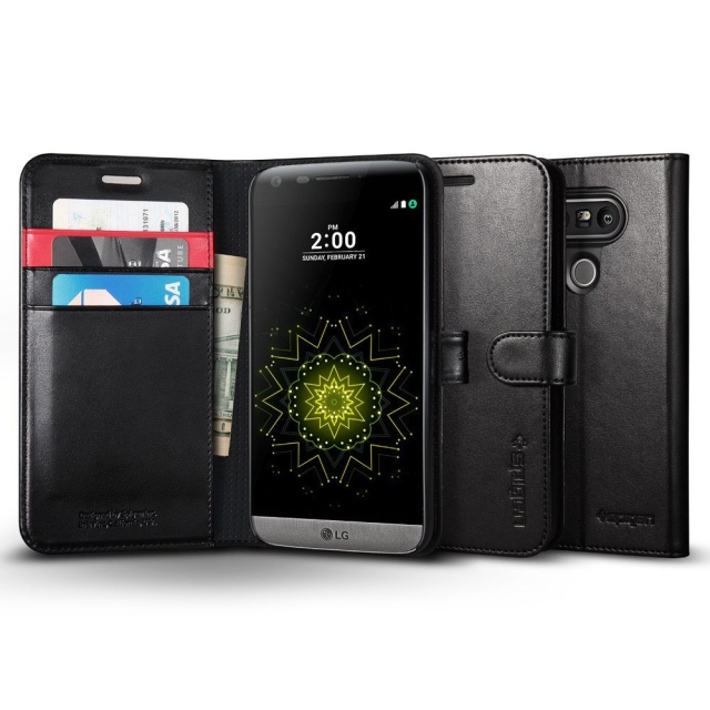 Кожаный чехол-книжка SPIGEN для LG G5 - Wallet S - Черный - A18CS20140