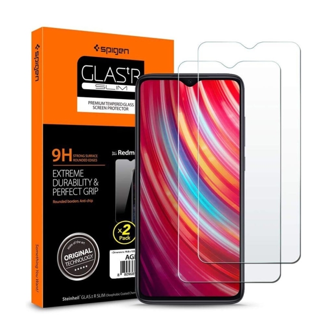 Защитное стекло SPIGEN для Xiaomi Redmi Note 8 Pro - Glas.tR SLIM - Кристально-прозрачный - AGL00390 - 2 шт