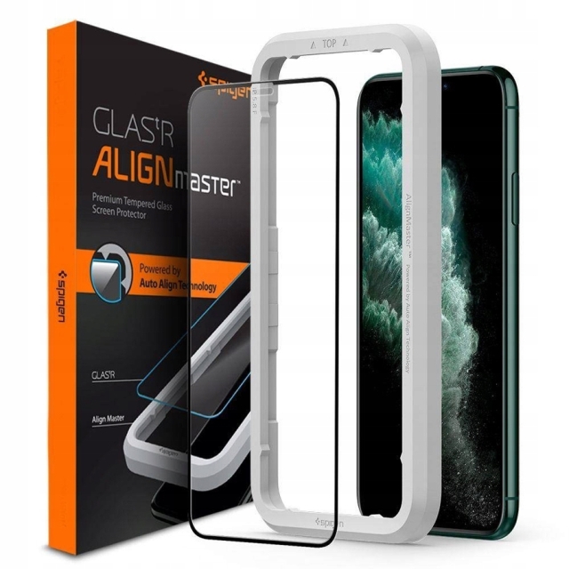 Защитное стекло SPIGEN для iPhone 11 Pro Max - AlignMaster Full Cover - Черный - 1 шт - AGL00098
