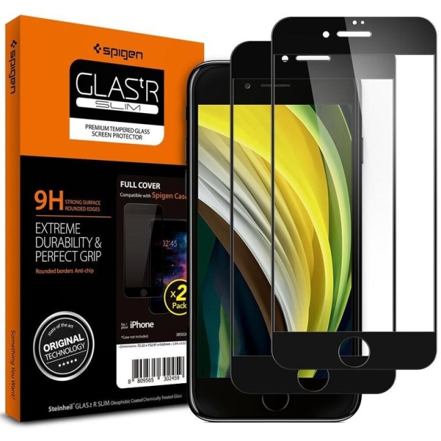 Защитное стекло SPIGEN для iPhone SE (2022/2020)/8/7 - Glas.tR SLIM Full Cover - Black - 2 шт - AGL01315