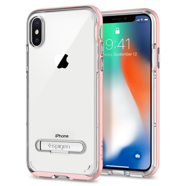 Чехол с подставкой SPIGEN для iPhone X / XS - Crystal Hybrid - Розовое золото - 057CS22146
