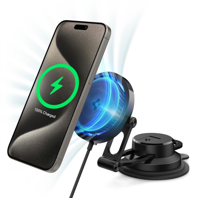 Автодержатель с зарядкой SPIGEN для iPhone MagSafe - OneTap Pro 3 Cryomax Wireless Charger (Dashboard) - Черный - ACP07405