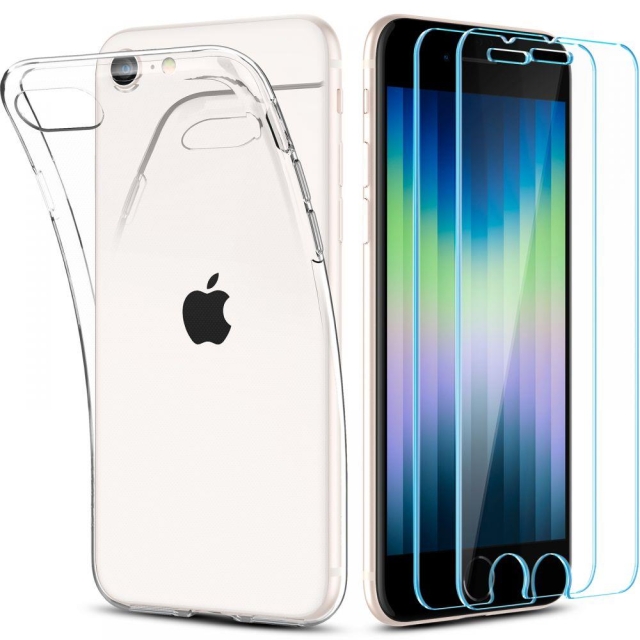 Чехол и защитное стекло SPIGEN для iPhone SE (2022/2020)/8/7 - Crystal Pack - Прозрачный - 2 шт - ACS04355