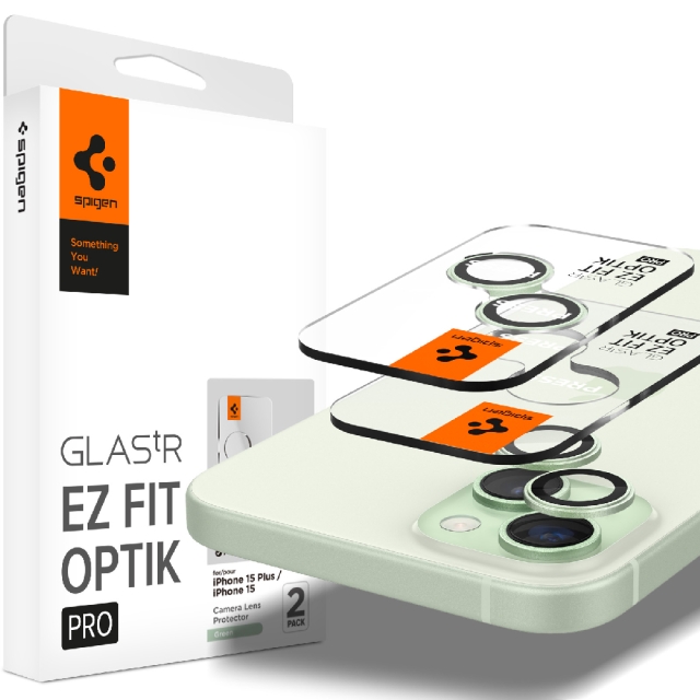 Защитное стекло для камеры SPIGEN для iPhone 15/15 Plus/14/14 Plus - Glass tR EZ Fit Optik Pro - Зеленый - 2 шт - AGL07169