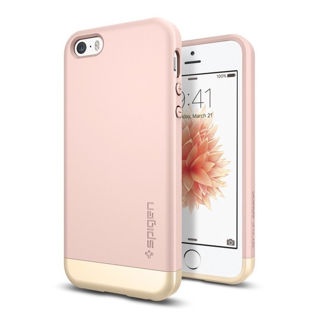 Стильный чехол SPIGEN для iPhone SE / 5s / 5 - Style Armor - Розовое золото - 041CS20180