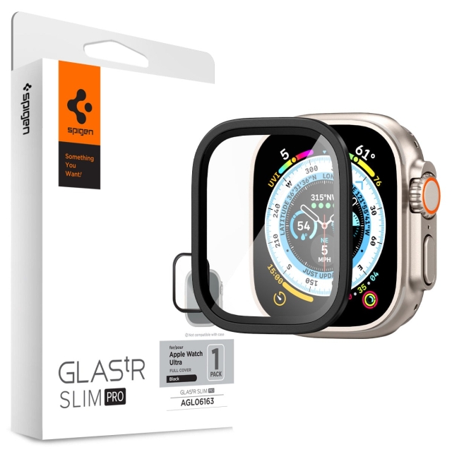 Защитное стекло SPIGEN для Apple Watch Ultra (49mm) - Glass tR Slim Pro - Черный - 1 шт - AGL06163