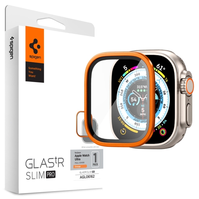 Защитное стекло SPIGEN для Apple Watch Ultra (49mm)- Glass tR Slim Pro - Оранжевый - 1 шт - AGL06162