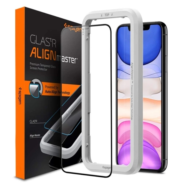 Защитное стекло SPIGEN для iPhone 11 / XR - AlignMaster Full Coverage - Черный - 1 шт - AGL00106