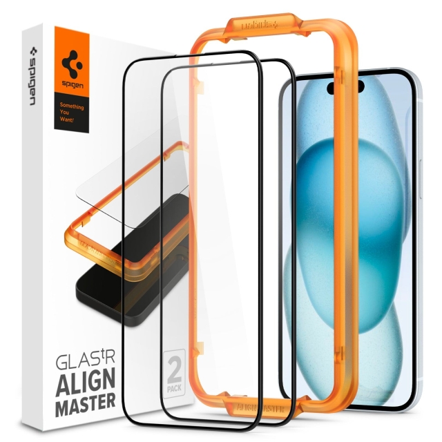 Защитное стекло SPIGEN для iPhone 15 - Glass tR AlignMaster - Черный - 2 шт - AGL06906