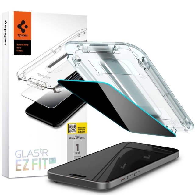 Защитное стекло SPIGEN для iPhone 15 - Glass tR EZ Fit (Privacy) - Затемненный - 1 шт - AGL07121