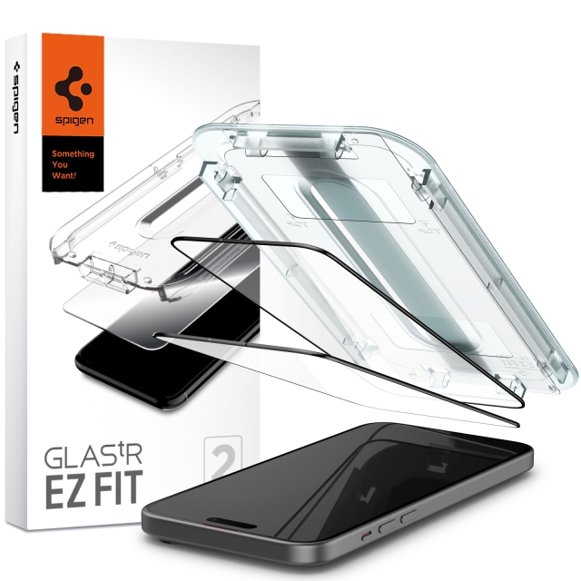 Защитное стекло SPIGEN для iPhone 15 - Glass tR EZ Fit - Черный - 2 шт - AGL06904