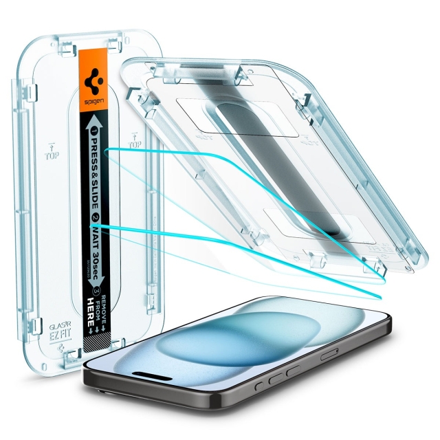 Защитное стекло SPIGEN для iPhone 15 - Glass tR EZ Fit - Прозрачный - 2 шт - AGL06903