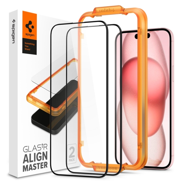 Защитное стекло SPIGEN для iPhone 15 Plus - Glass tR AlignMaster - Черный - 2 шт - AGL06886