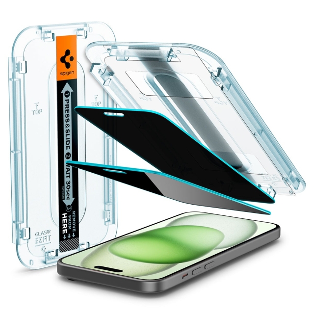 Защитное стекло SPIGEN для iPhone 15 Plus - Glass tR EZ Fit (Privacy) - Прозрачный - 2 шт - AGL06885