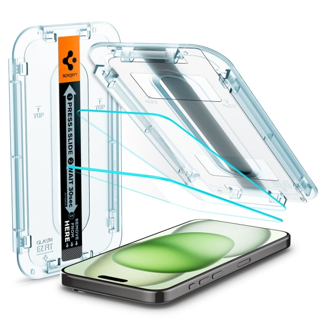 Защитное стекло SPIGEN для iPhone 15 Plus - Glass tR EZ Fit - Прозрачный - 2 шт - AGL06883