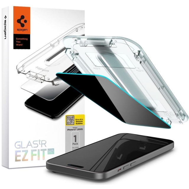 Защитное стекло SPIGEN для iPhone 15 Pro - Glass tR EZ Fit (Privacy) - Затемненный - 1 шт - AGL07120