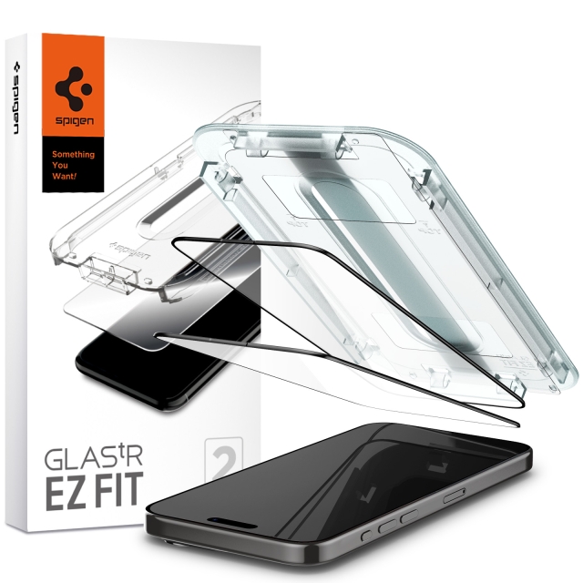 Защитное стекло SPIGEN для iPhone 15 Pro - Glass tR EZ Fit - Черный - 2 шт - AGL06893