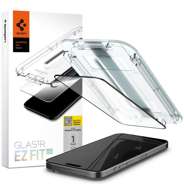 Защитное стекло SPIGEN для iPhone 15 Pro - Glass tR EZ Fit HD - Черный - 1 шт - AGL06899