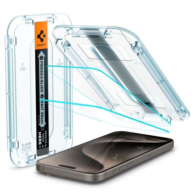 Защитное стекло SPIGEN для iPhone 15 Pro - Glass tR EZ Fit - Прозрачный - 2 шт - AGL06892