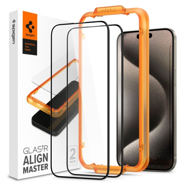 Защитное стекло SPIGEN для iPhone 15 Pro Max - Glass tR AlignMaster - Черный - 2 шт - AGL06875