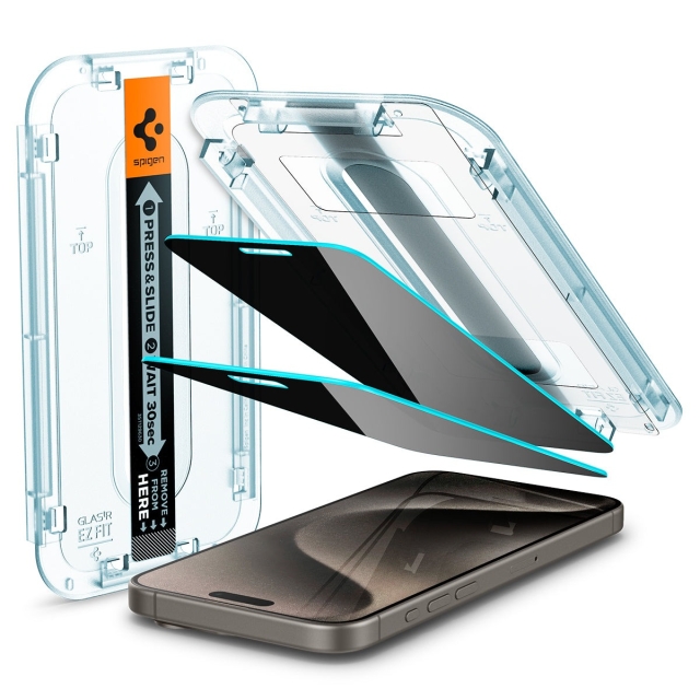 Защитное стекло SPIGEN для iPhone 15 Pro Max - Glass tR EZ Fit (Privacy) - Затемненный - 2 шт - AGL06874