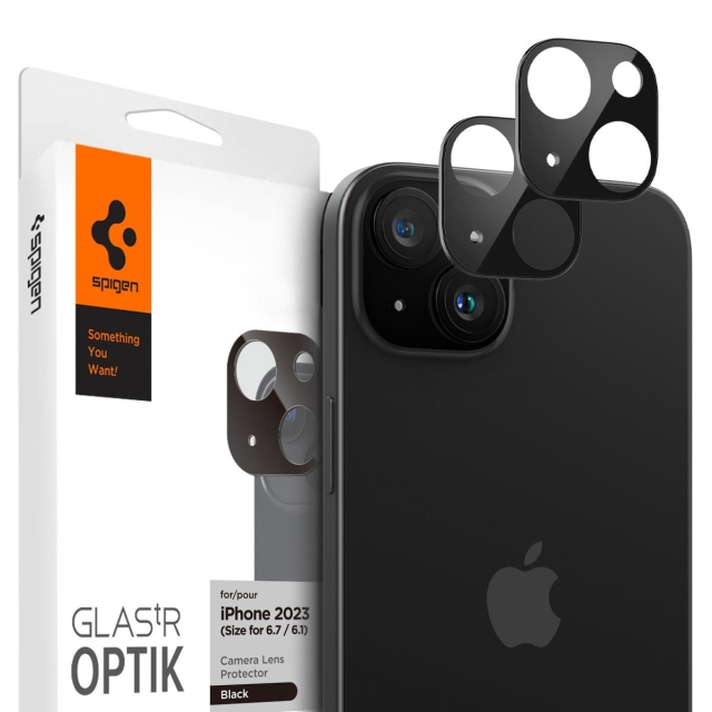 Защитное стекло для камеры SPIGEN для iPhone 15 / 15 Plus - Glass tR Optik - Черный - 2 шт - AGL06917