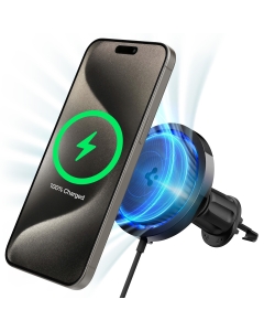 Автодержатель с зарядкой SPIGEN для iPhone MagSafe - OneTap Pro 3 Cryomax Wireless Charger (Airvent Hook) - Черный - ACP07446