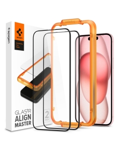 Защитное стекло SPIGEN для iPhone 15 Plus - Glass tR AlignMaster - Черный - 2 шт - AGL06886